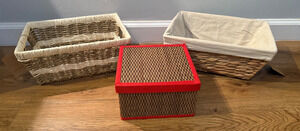 🧺 Basketville VT Basket Storage Set of 3 Wicker Fabric Liner Box New